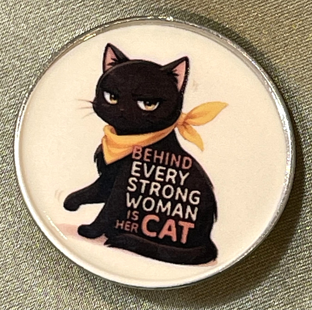 NWOT Black Cat Brooch Lapel Pin Yellow Bandana Behind Every Strong Woman Is Cat